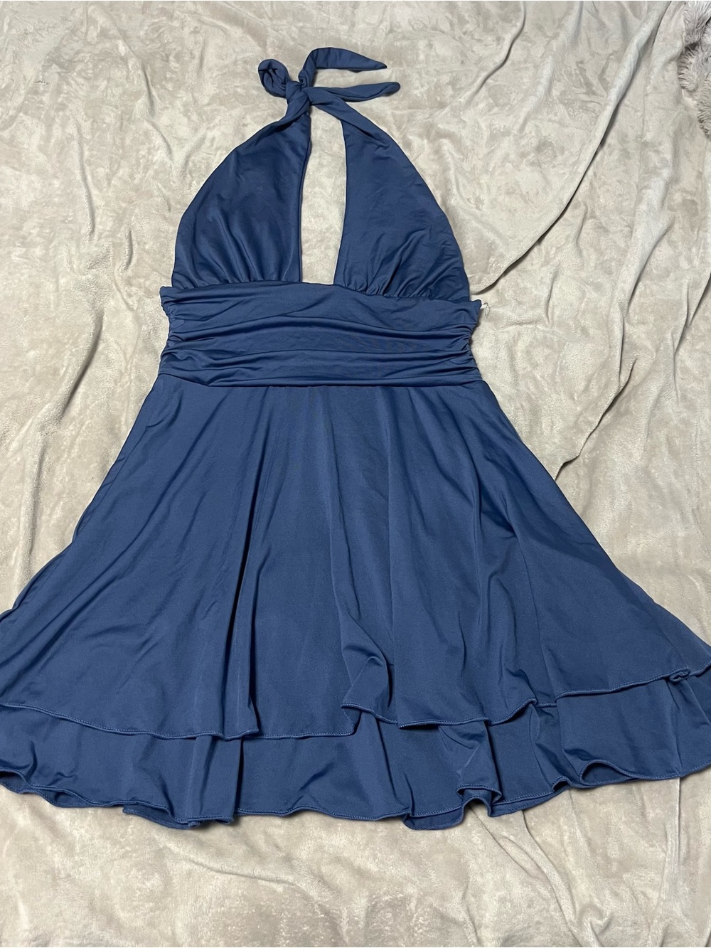 Navy Halter Skater Dress